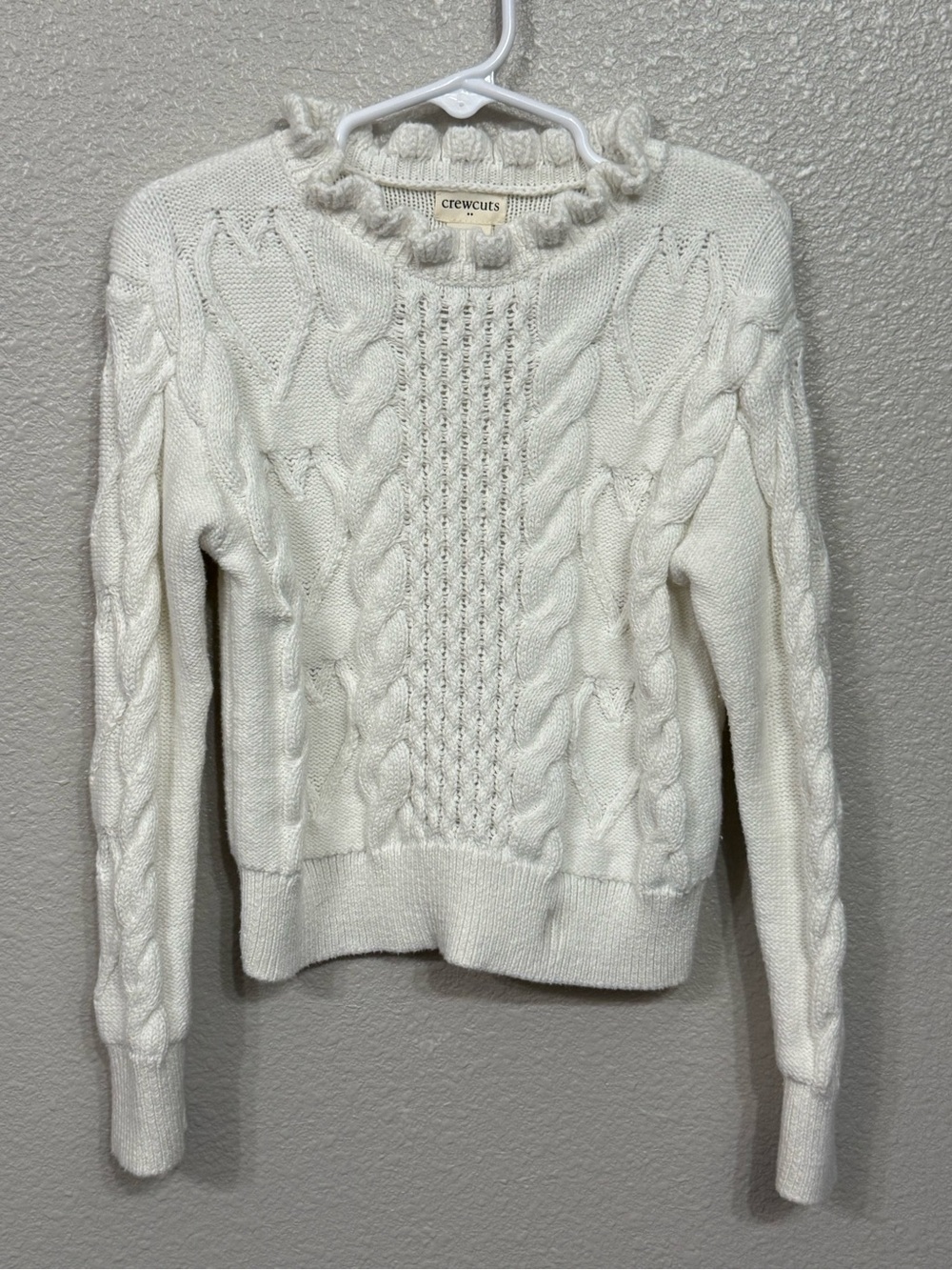 Crewcuts J Crew Girls White Mock Neck Cable Knit Ruffle Sweater Size XS